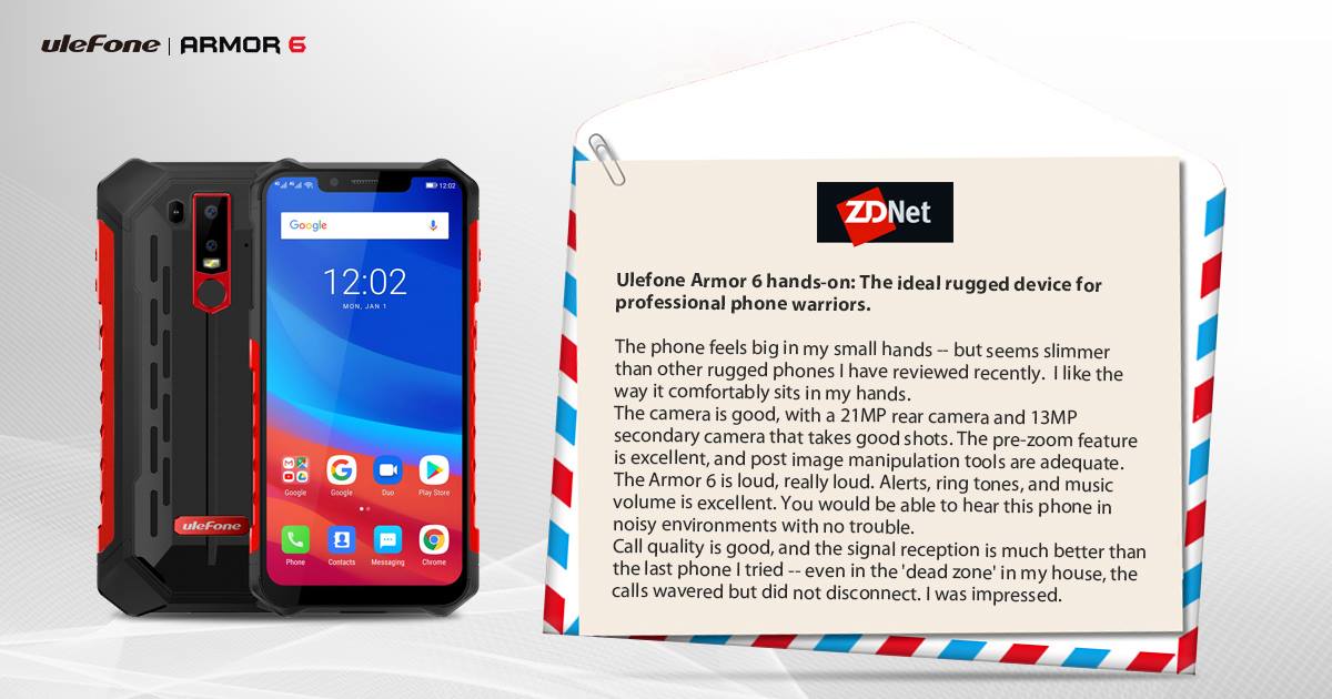 Thanks for the #UlefoneArmor6 review from ZDNet.com.