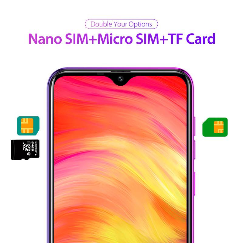 Ulefone Note 7 equips three card slots. You can enjoy either fast local networks or the freedom of two roles because of the phone supports two SIM cards connect to two networks simultaneously. Meanwhile, two SIM cards and one TF card could be used at the same time.