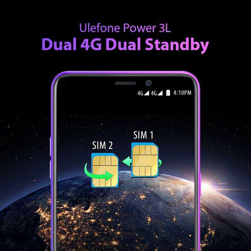 6350mAh big battery budget phone #UlefonePower3L comes with dual sim and dual standby, also makes dual 4G comes true. No matter where you are, you can enjoy the fluent talk and smooth network through Power 3L.