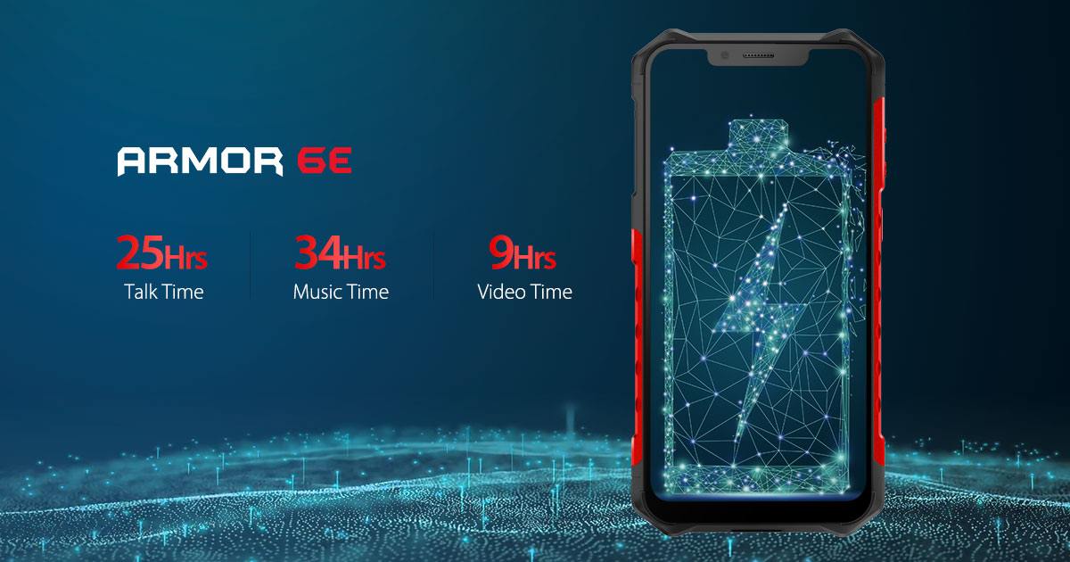 5000mAh Big Battery. Incredible Energy for 3 Days. #UlefoneArmor6E comes with a 5000 mAh big battery which stands by your side for 440 hours and talks for 25 hours. Moreover, it would last longer life thanks to the AI processor optimized for one day’s most demanding applications.