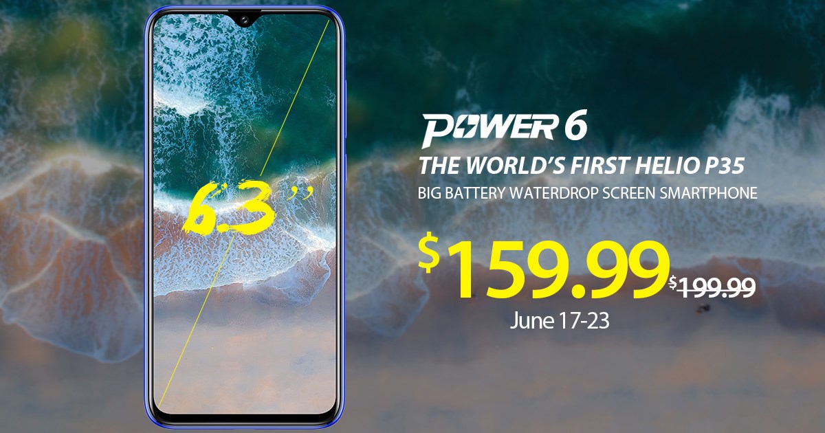 Ulefone Power 6 sports a 6.3-inch FHD+ waterdrop screen with a high 19.5:9 aspect ratio, providing you an ultra-wide vision and shocking visual experience while you are watching TV or surfing the Internet.