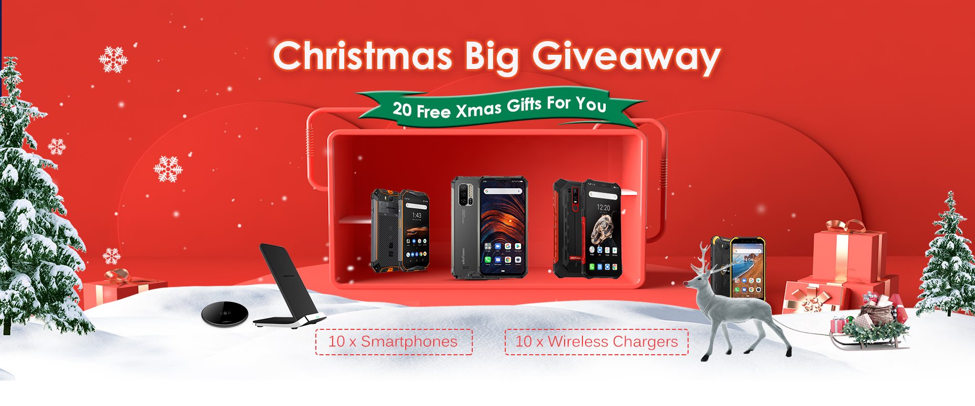 Join Ulefone Christmas Big Giveaway, win free gifts for you and your families. The prizes for the event are 10 rugged smartphones and 10 wireless chargers, a total of 20 winners.