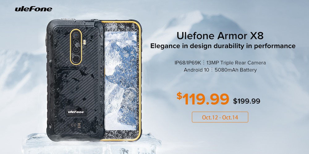 Hurry up! #Ulefone #ArmorX8 Goes on Presale on AliExpress!  Armor X8 is powered by MediaTek MTK6762 octa-core processor with 4GB of RAM & 64GB of internal storage, running multi-tasks without any stutter. It sports a huge 5080mAh battery for long battery endurance, and it runs the Android 10 OS out of box. During the presale period that is already running, you can get the Armor X8 at just $119.99! And the global presale will end at 23:59:59, Oct. 14. ...