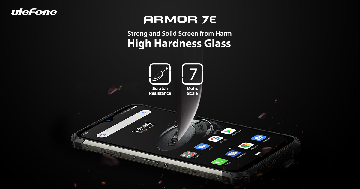 #UlefoneArmor7E comes with high hardness glass, strong and solid from harm. Not just scratch-proof, the screen with 7H hardness will make your phone virtually shatter-proof. 