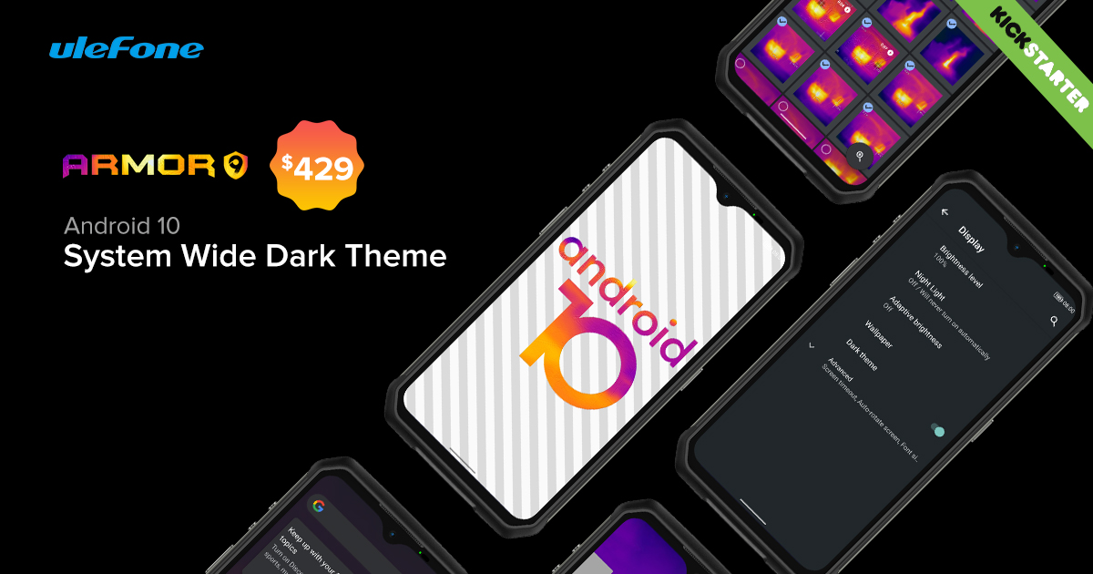 #UlefoneArmor9 runs the latest Android 10 out of the box, which provides some of the newest ways to control your privacy, customize your phone and get things done. Android 10's new dark theme uses true black to ease your eyes and keep your battery alive longer.