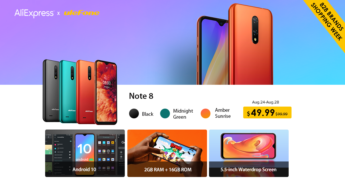 Up to 50% discount! Now you can get the Ulefone Note 8 at only $49.99.