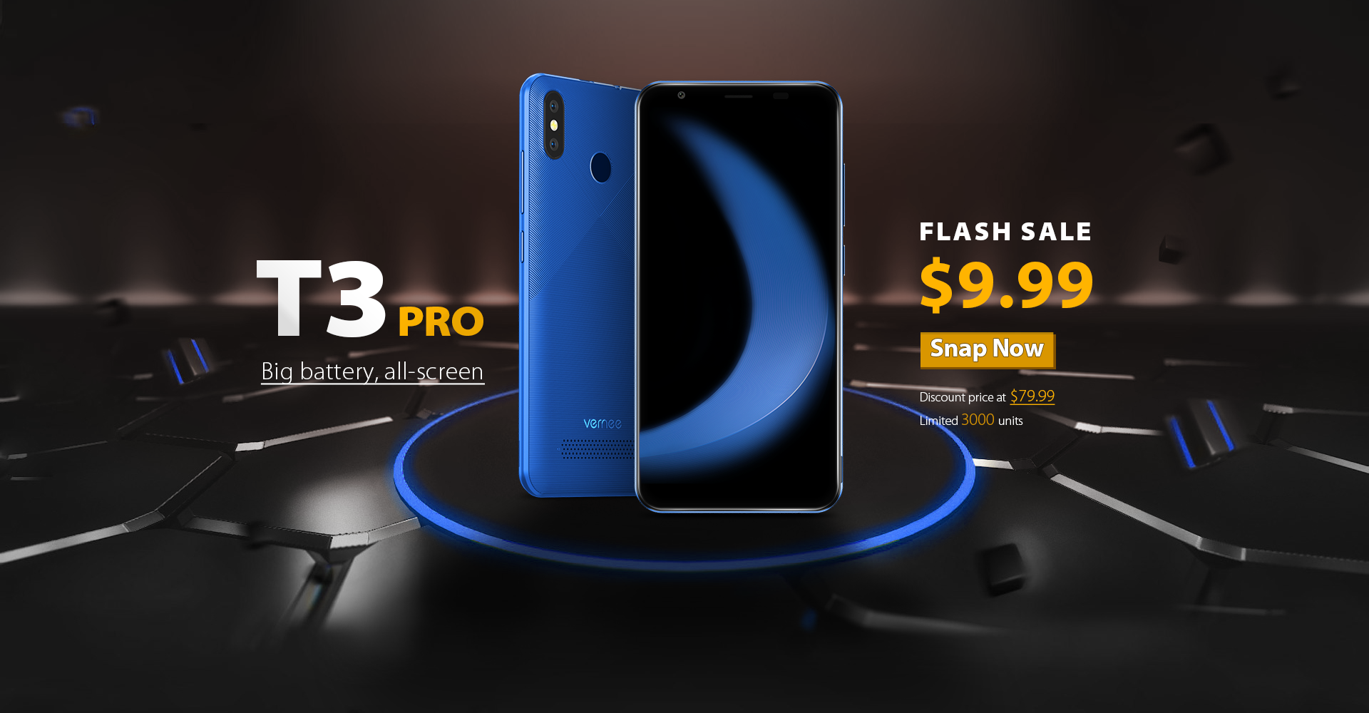 Vernee T3 Pro, flash sale at $9.99! And also discount price at $79.99, limited 3000 units. Purchase here: https://www.tomtop.com/brands-vernee-489/?aid=sqttseo