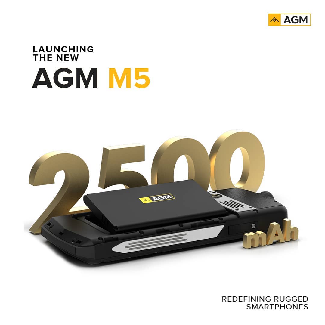 A 2500mAh removable battery powers the AGM M5 for a long time and the phone will also feature a high-powered torch.