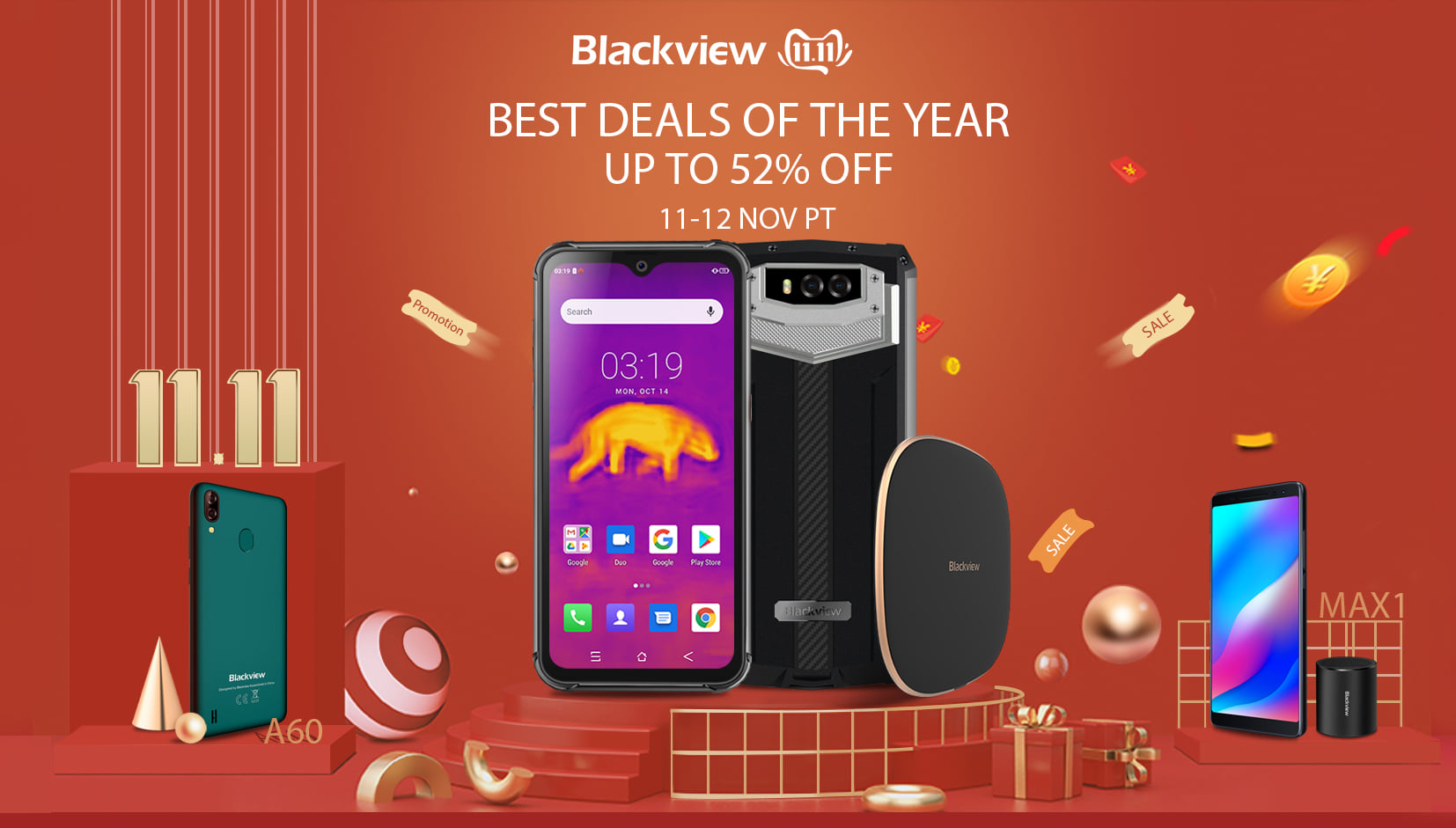 #Blackview 11.11 celebration land on AliExpress😜 Enjoy discounts up to 52% off covering 10 models from Nov.11 to Nov.12. 😍😍 Grab the best deals of the year from Blackview!