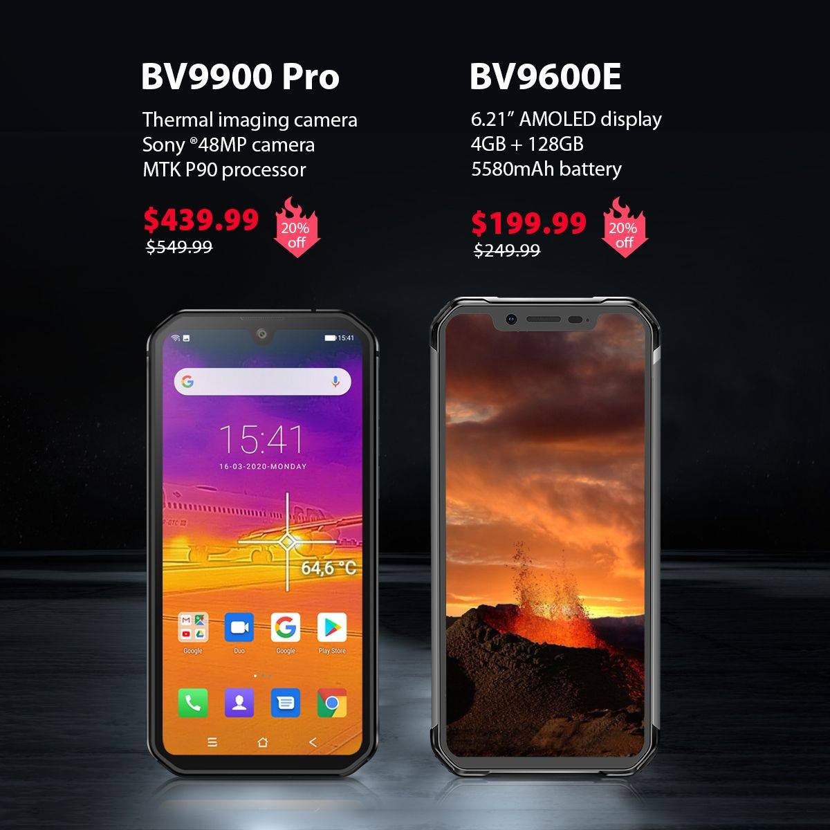 You don't wanna miss the #FLASHSALE of #Blackview two latest rugged phones #BV9900Pro #BV9600E ⚡️⚡️