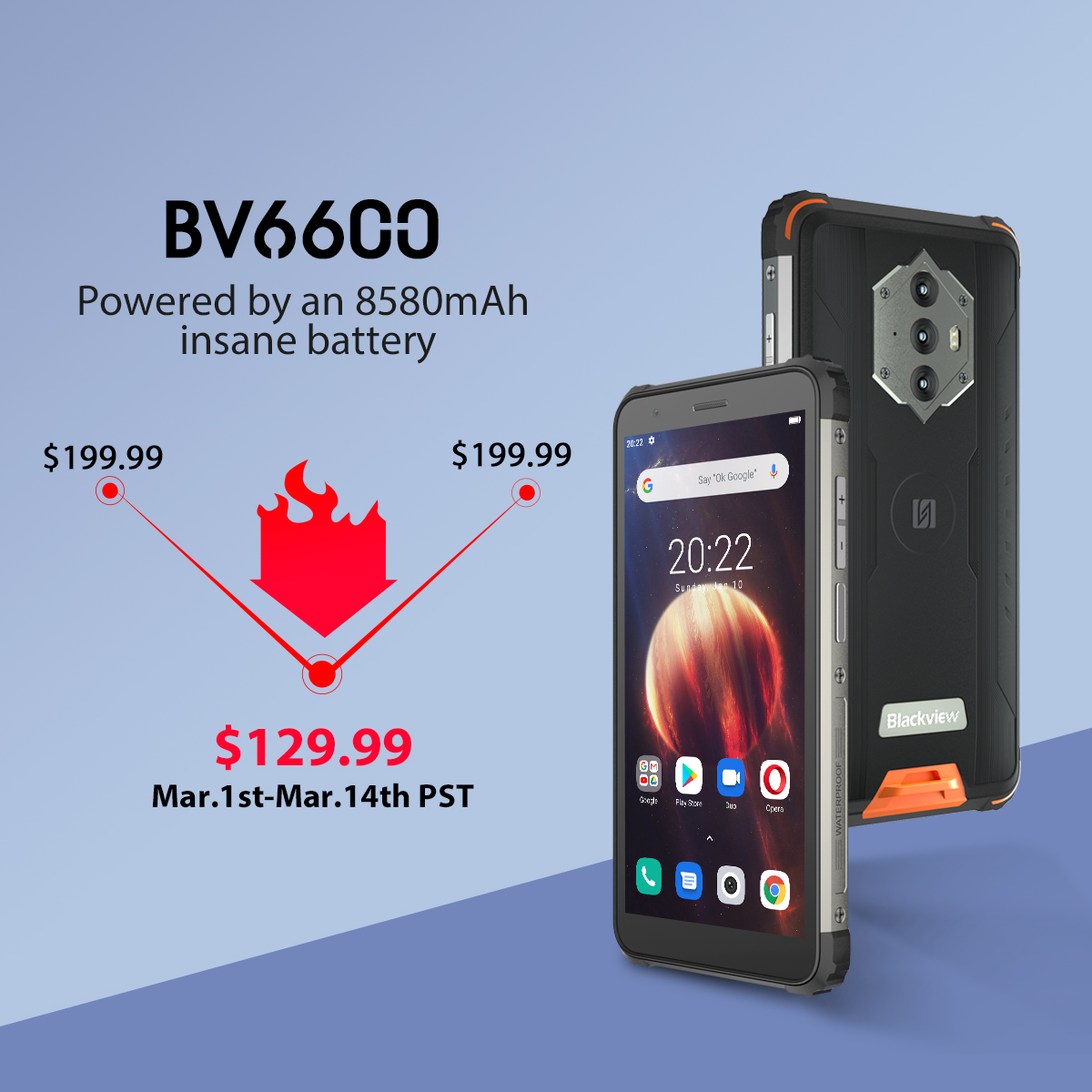 #Blackview #BV6600 world premiere sale kicks off!🎉🎉 Snap up now 👉 www.tomtop.com  * 8580mAh insane battery