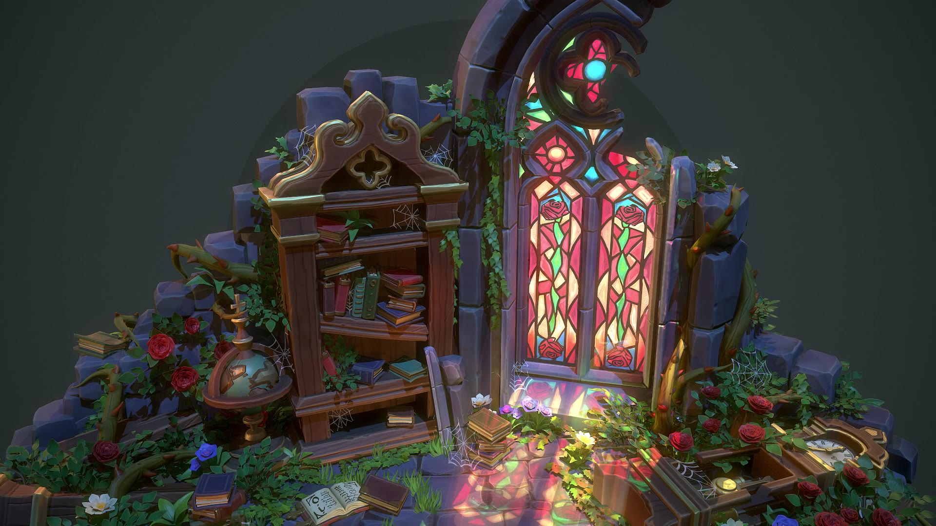 The forgotten corner of a library📖✏️✨ Finally finished this little PBR project inspired by gothic architecture! From @lowpolycurls(Twitter)