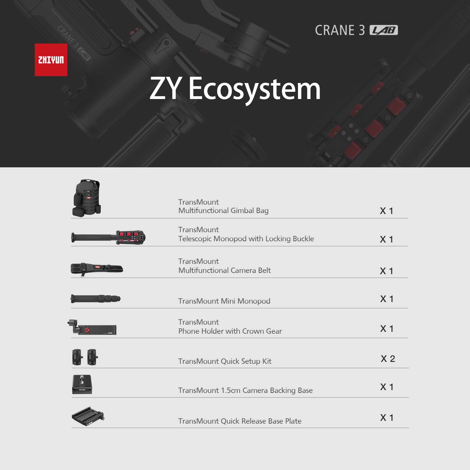 #ZHIYUN #Crane3Lab - Full Set of Accessories