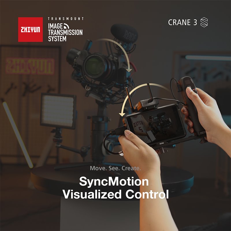 #ZhiyunCrane3S With the Image Transmission and the ViaTouch 2.0 system, it is able to do visualized remote motion control and adjust camera and gimbal parameters remotely and intuitively