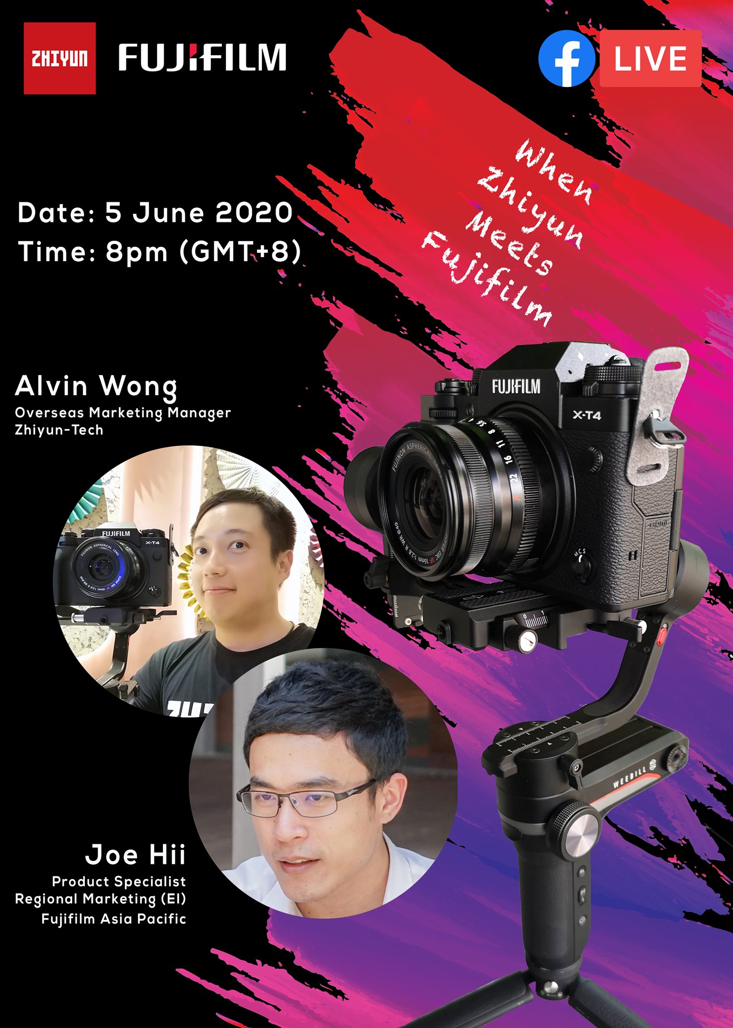 #Zhiyun & #FujifilmAPAC will have a live stream to introduce the setup #XT4 and #WeebillS! 🙌