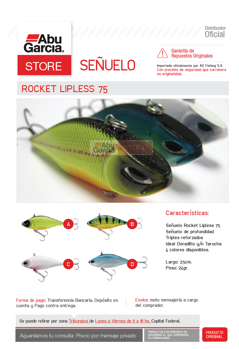 Señuelo ROCKET LIPLESS 75