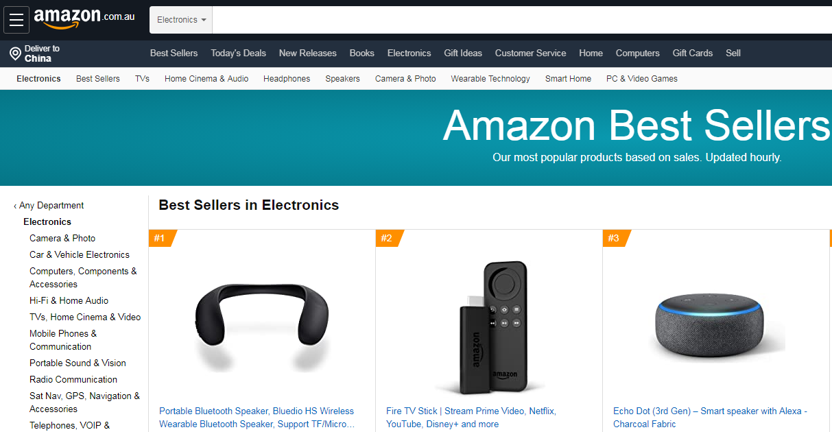 For the first time, Bluedio gain the first place among Electronics at the amazon Australia marketplace!