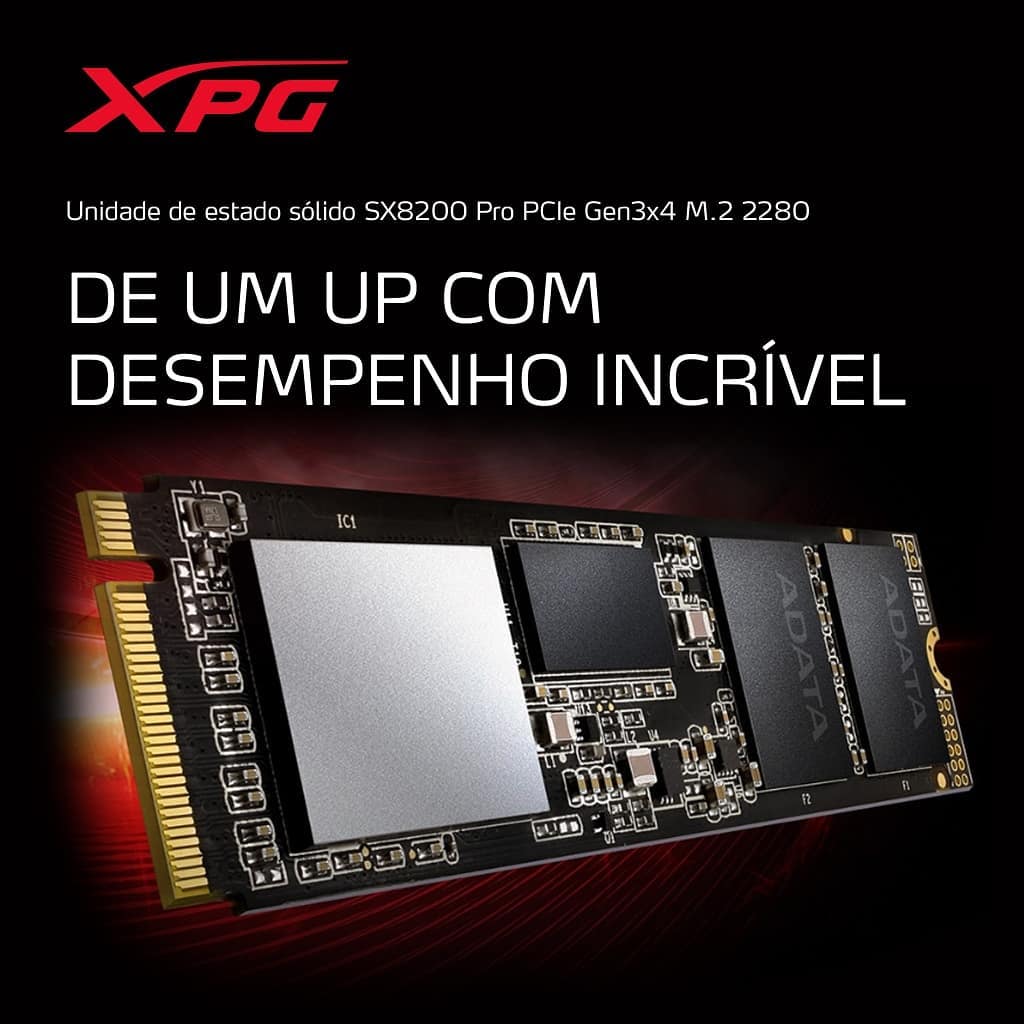 Supere seus limites com o M.2 NVMe XPG SX8200 Pro, com leitura de 3500MB/s e escrita de 3000MB/s