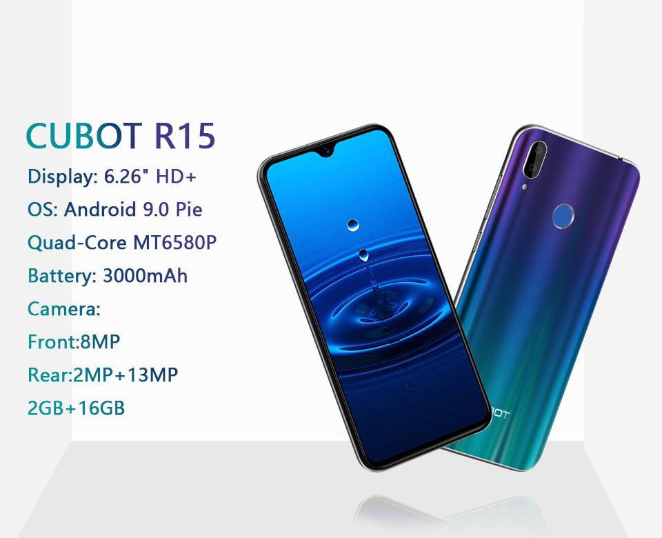 The CUBOT R15 is a 19:9 aspect ratio smart phone,with watershape notch in the middle of the screen,90% of its screen is optimized in use. It brings you elegance,delicacy and more immersive visual experience.