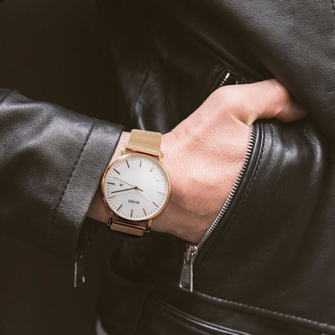 Obsession to leather jackets is fairly well. Let our gold watch be it’s perfect match 