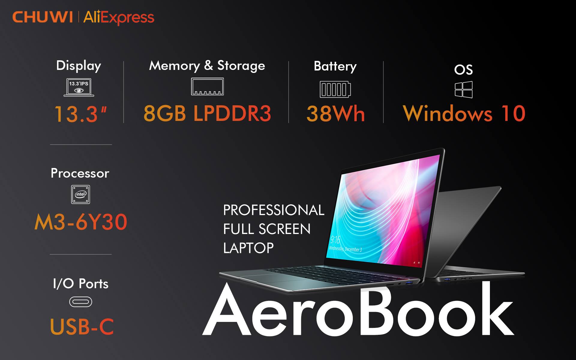 The highly anticipated #AeroBook is now officially available for Pre-order! Sale starts on April 29th🔥 Sign up now to get a straight $10 OFF coupon! 256GB Pure SSD version for $449USD. 