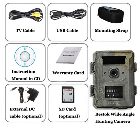 The Package Contents of Bestok 120 Degree Wide View Best 12MP Infrared Scouting Camera
