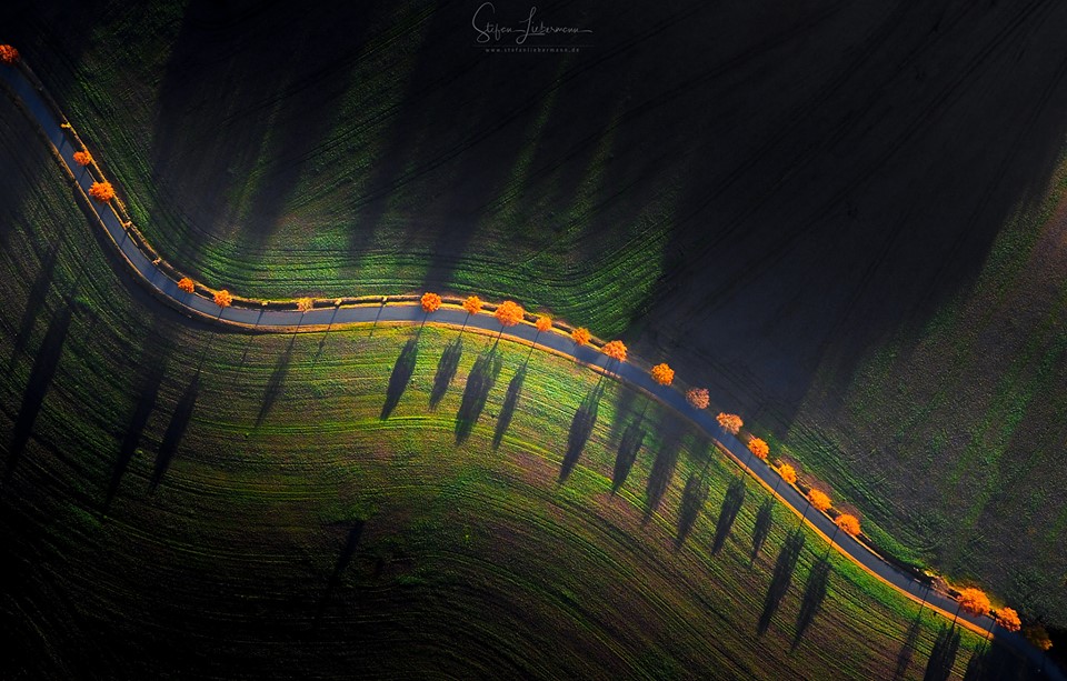 Beautiful "Autumn Road" near of Ilmenau, Thuringia in Germany.