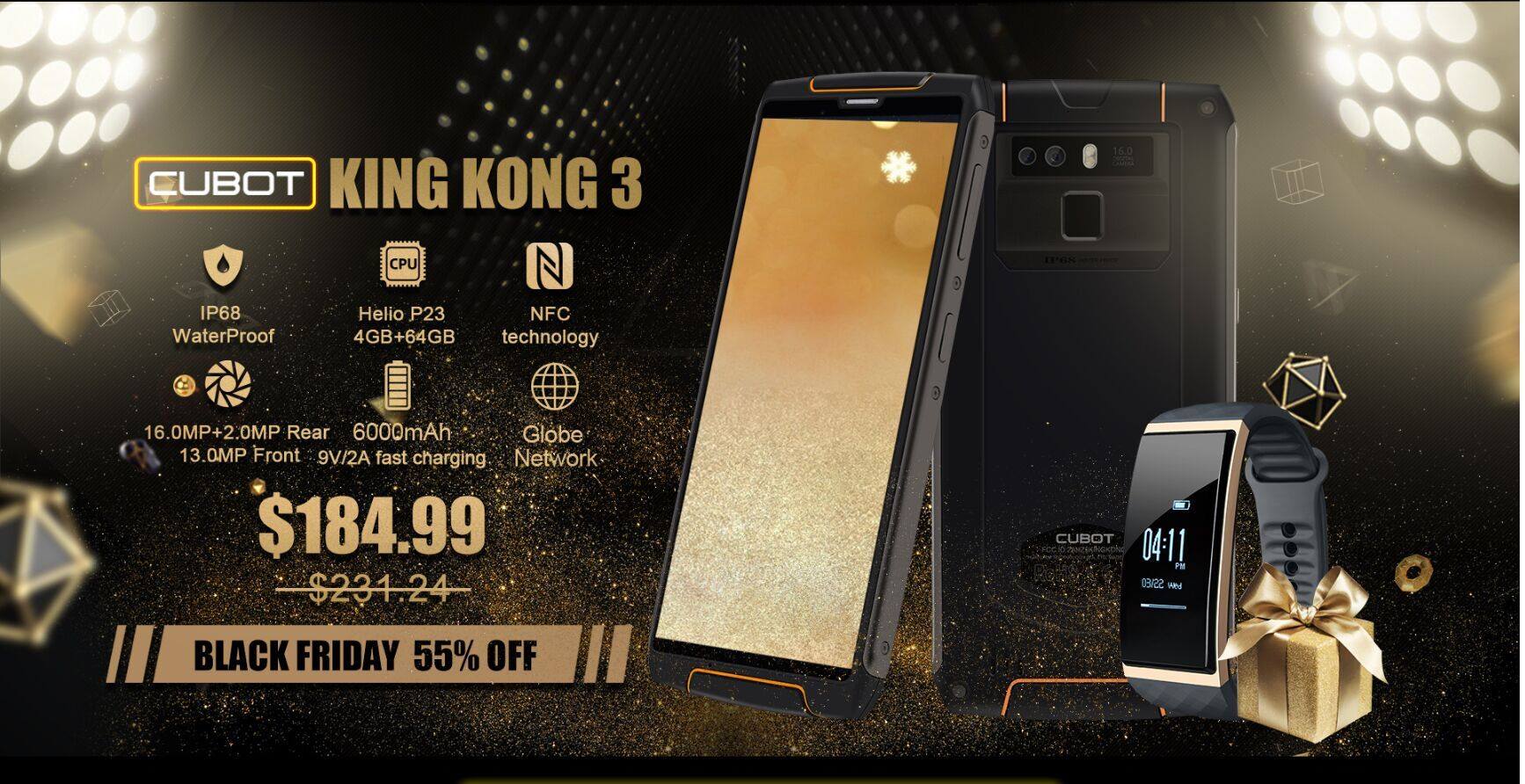 Buy Cubot King Kong 3 IP68 Rugged Phone now and get a CUBOT S1 Smartband for free. #BlackFriday #Aliexpress