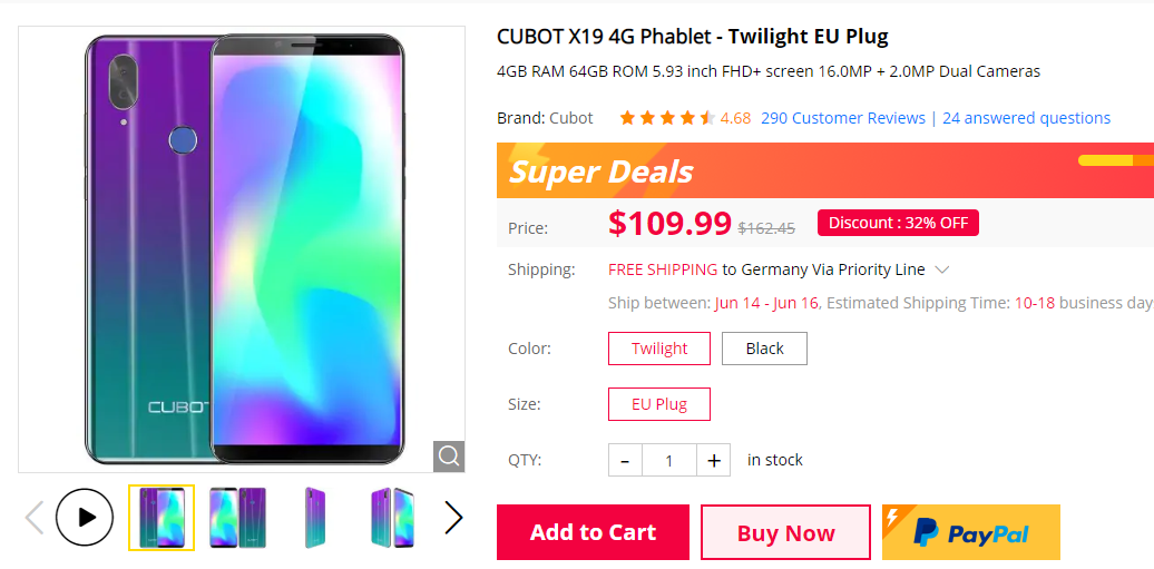 Good news~  $109.99 for #CUBOT #X19