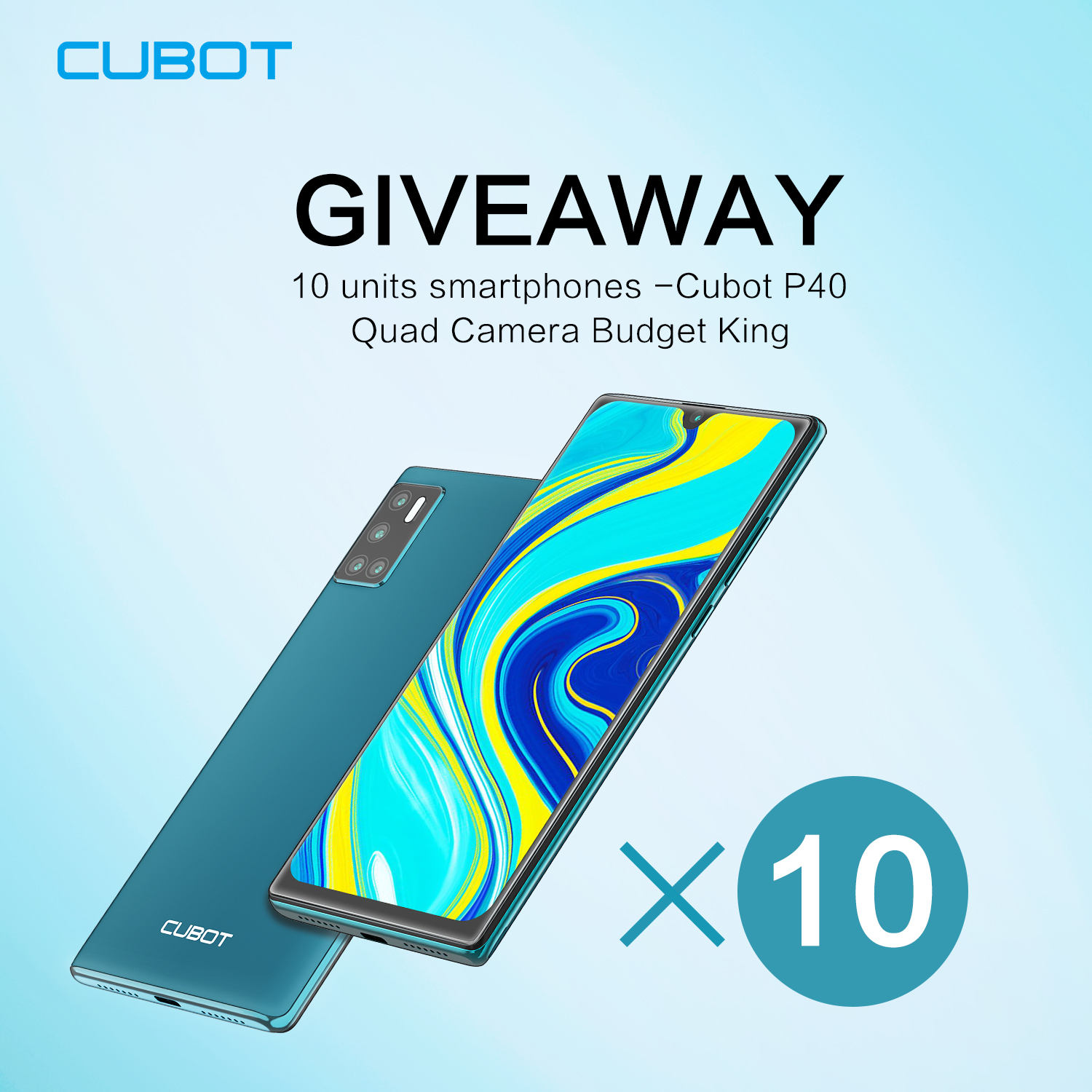 The most affordable #quadcameraphone #CubotP40 with 4+128GB combination is coming, global launch on May 18. We are globally recruiting 10 trial users, giving away 10 units Cubot P40 phones for free😍🎁👉 ✅Join our 10 winners #GIVEAWAY now www.tomtop.com