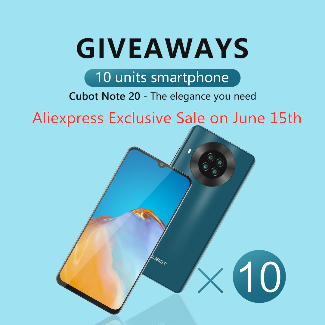 The #MostBeautifulPhone #quadcameraphone #CubotNote20 is coming, global Sale on June 15th . We are globally recruiting 10 trial users, giving away 10 units Cubot Note 20 phones for free😍🎁👉 ✅Join our 10 winners #GIVEAWAY #CubotNote20 now www.tomtop.com