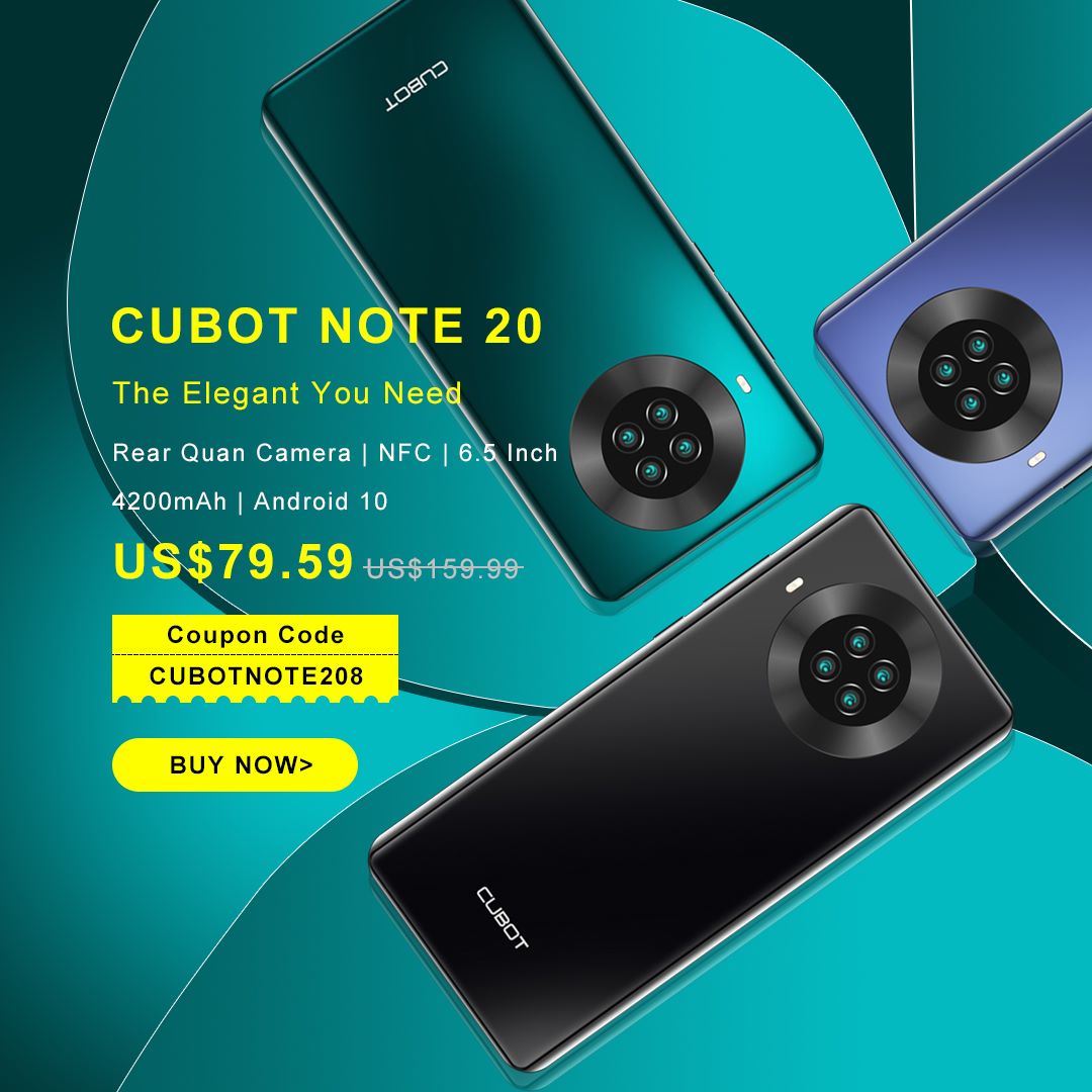 Cubot Note 20 Smartphone - Now Available! This is a phone running Android 10 for $ 79.59 with 4,200 mAh, NFC, 4G and 4 cameras. 💯 Use this code CUBOTNOTE208 get $ 8  off and a seller coupon get $ 2 off ✅Buy now at only $79.59 with coupon 🛒 👉www.tomtop.com