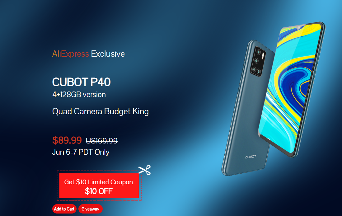 Best price ever! It's time to get the #QuadCameraPhone #CubotP40 at only $89.99 at AliExpress Feature Brand Sale.  6.6 - 6.7 Only, limited for first 3000 units! 