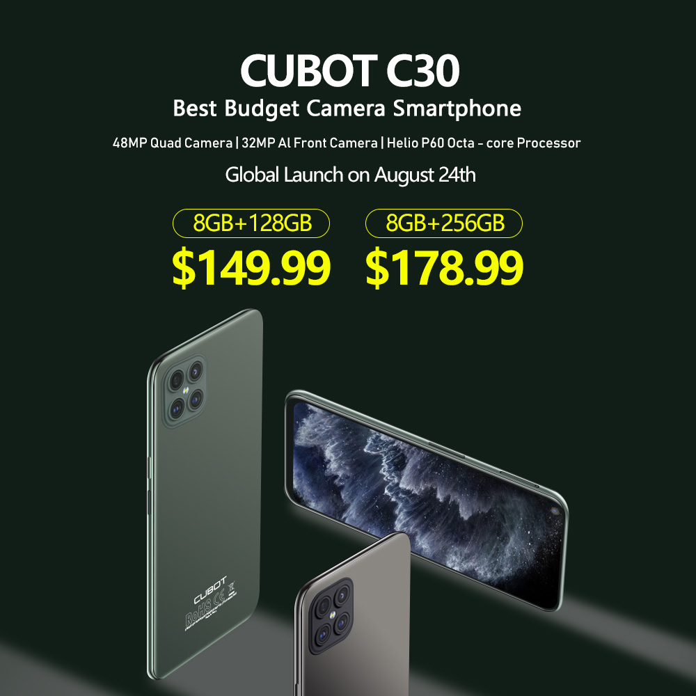 Introducing the best camera smartphone #CubotC30,Global Launch on August 24th. We officially unveiled the world premiere price.The 8GB+128GB Version will be on sales at $149.99 and the 8GB+256GB Version on sales at $178.99. Wanna be the first to get the phone?  We are globally recruiting 10 trial users, giving away 10 units #CubotC30 phones for free😍🎁👉 ✅Add C30 to Cart to be notified: www.tomtop.com