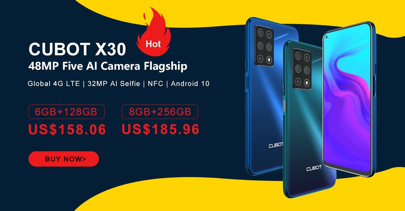 Cubot X30 NFC 6/8GB+128/256GB 6.4" FHD+ Fullview Display 48MP Five Camera  Smartphone at a special price of $158.06 📣 Only September 21th-25th