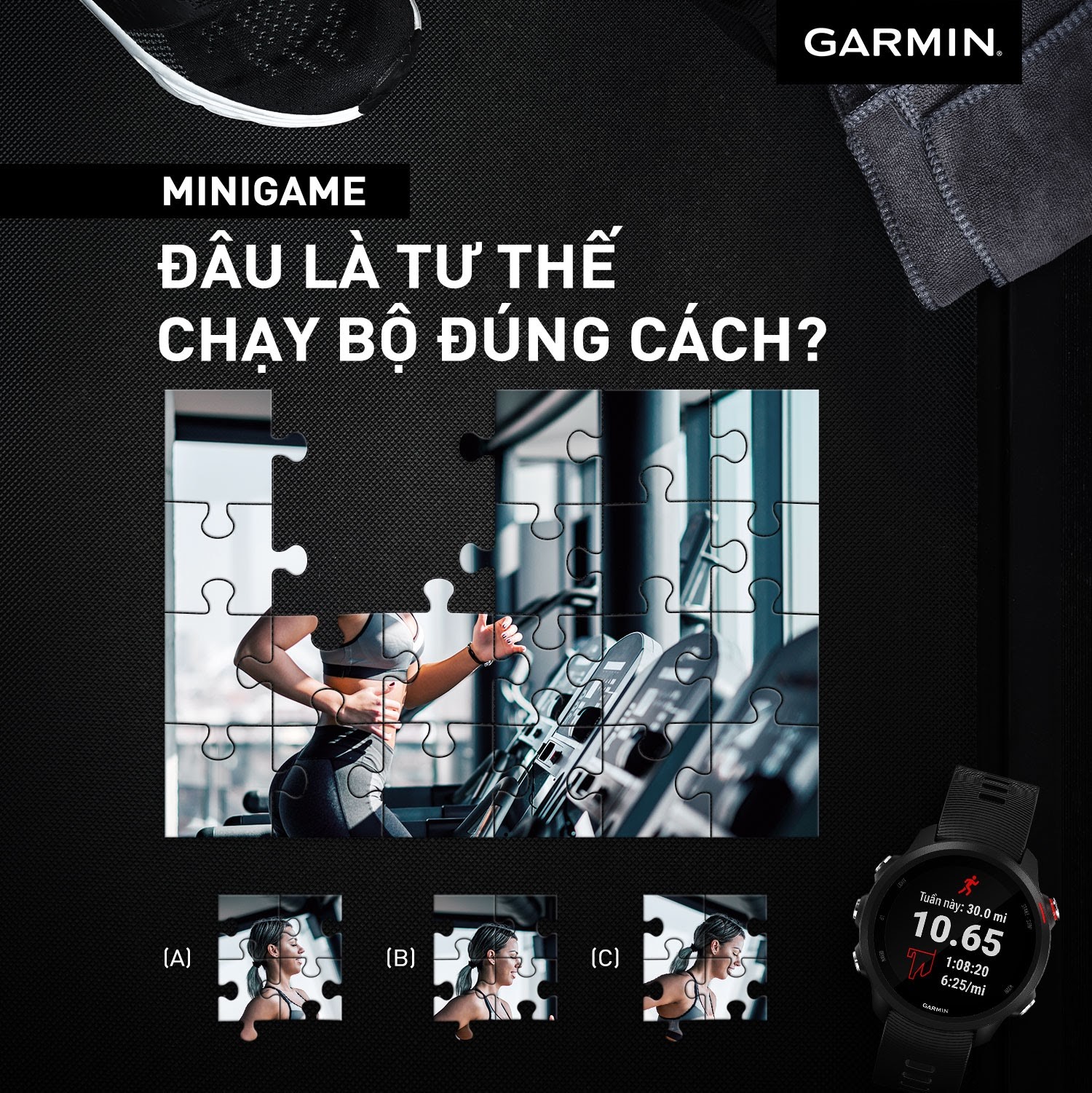 𝐌𝐈𝐍𝐈𝐆𝐀𝐌𝐄 - 𝐆𝐡𝐞́𝐩 đ𝐮́𝐧𝐠 𝐭𝐫𝐮́𝐧𝐠 𝐪𝐮𝐚̀! Các fan Garmin đều là những người mộ điệu thể thao chính hiệu. Hãy tham gia minigame nho nhỏ dưới đây để kiểm tra xem kỹ thuật chạy của bạn đã đúng cách chưa nhé! Người chiến thắng còn được nhân một phần quà đặc biệt từ Garmin đấy 👇 Hãy cùng thực hiện 03 bước đơn giản sau để tham gia ngay:...