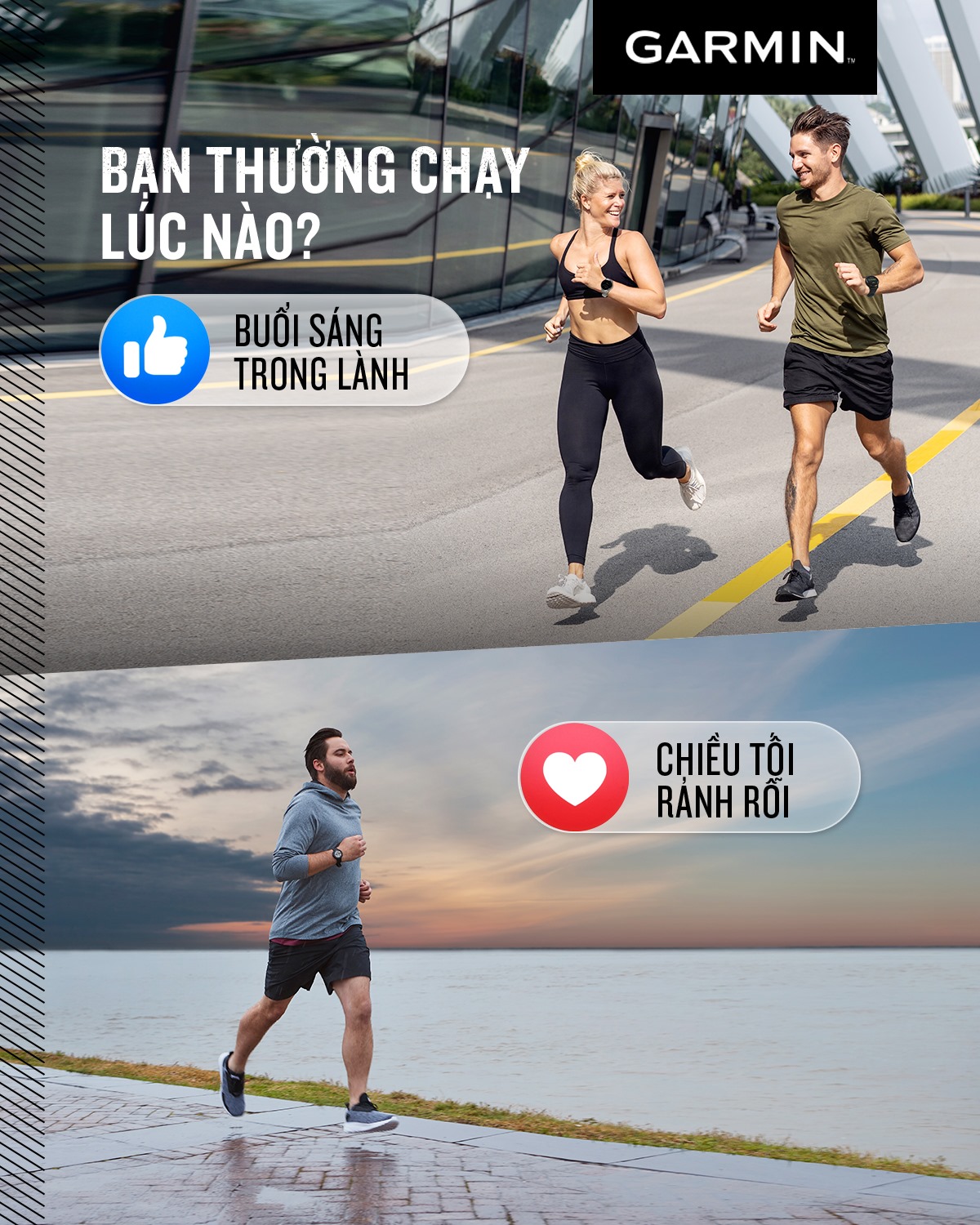 BẠN THUỘC TEAM CHẠY SÁNG HAY TEAM CHẠY CHIỀU TỐI?  Có người thích chạy sáng vì không khí trong lành, khởi đầu ngày mới cũng thấy nhiều năng lượng hơn