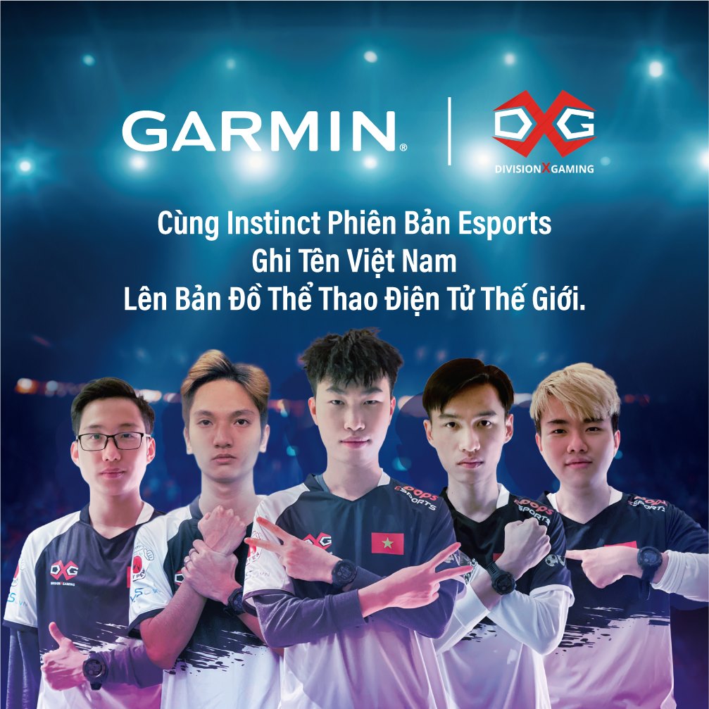 Instinct® Phiên Bản Esports đồng hành cùng đội tuyển Việt trên đấu trường PUBG quốc tế Division X Gaming (DXG) là một trong những đại diện cho thế hệ tuyển thủ Esports chuyên nghiệp có đầu tư về cả kĩ năng lẫn thể lực, và đó cũng là lý do Garmin chọn đồng hành với đội tuyển tại đấu trường PUBG Global Invitational