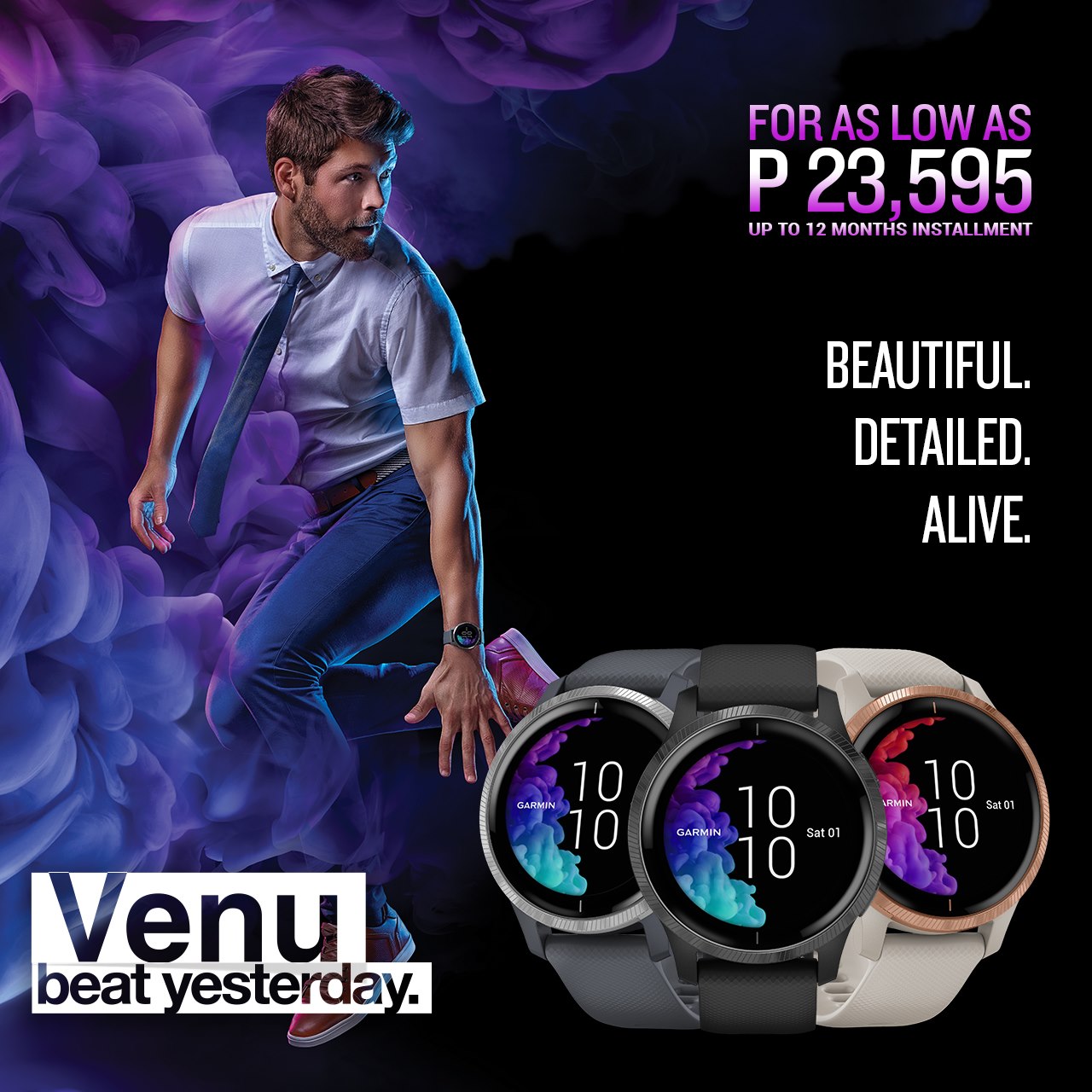 Beautiful. Detailed. Alive. You’ve never seen a GPS smartwatch like this. Spend more time doing the activities you love, and stay in tune with your body with the striking Venu GPS smartwatch. Get the Garmin Venu for only P23,595 and enjoy up to 12 months installment. Stay secured and keep your peace of mind with our GARMIN PROTECT EXTENDED 2-YEARS WARRANTY. Available at any of our official Garmin Brand Stores and Nifty Stores: