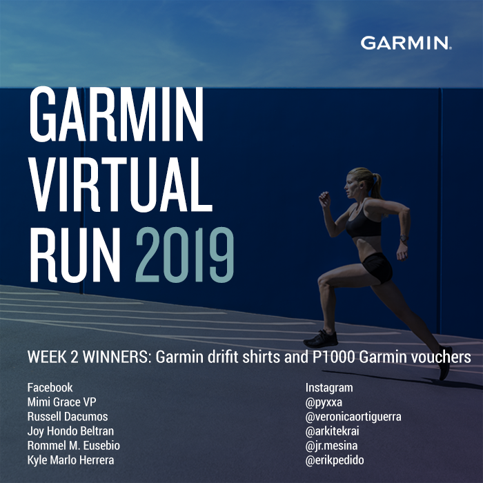 Thank you everyone for participating and making the second week of Garmin Virtual Run 2019 a successful and exciting one! Congratulations to the Week 2 winners! Kindly send us a PM with the ff details to claim your prize. Let’s continue beating yesterday together! Keep on logging those miles and keep on sharing those witty and creative posts! Happy running :) 1. Full name