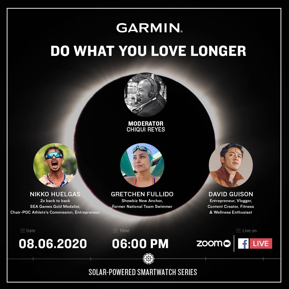 Join us later at 6PM as we unveil the ultimate solar-powered smartwatch series.  Push your performance to a whole new level. Go longer. Explore longer. Train longer. Do what you love, longer.  Hosted by Chiqui Reyes, together with Nikko Huelgas, Gretchen Fullido, and David Guison. ... Let’s talk about technology, fitness & wellness, and 