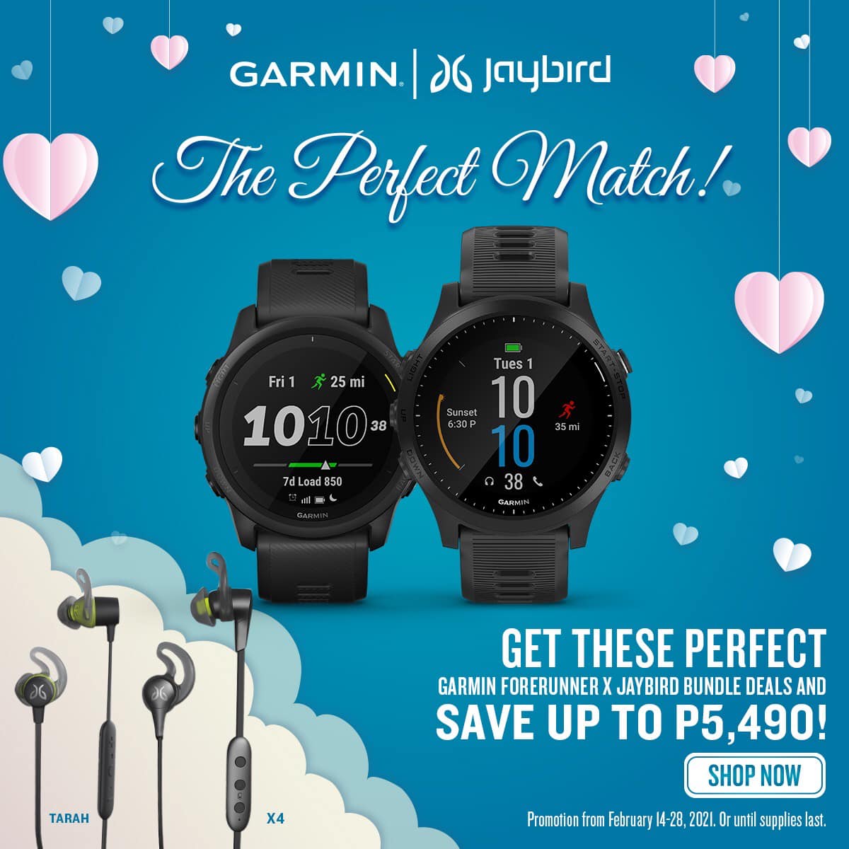 How will you get your partner’s heart racing this #ValentinesDay? A new Garmin & Jaybird bluetooth headphones should do the trick. 💙 Candles, chocolates and flowers are fine. But savings of UP TO P5,490 when you buy these Garmin Forerunner X Jaybird are divine. Get yours now and enjoy Garmin Protect 2-Year Extended Warranty. Promotion runs from February 14-28, 2021. Or until supplies last.... 🛒Garmin PH Brand Stores: www.tomtop.com