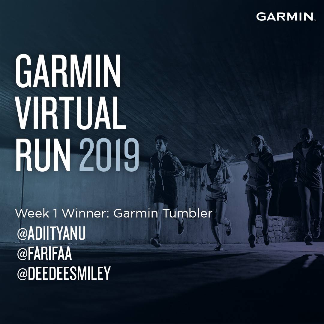 Selamat kepada pemenang week 1 Garmin Virtual Run 2019! Terima kasih buat kamu yang sudah berpartisipasi di minggu ini. Kirimkan data diri kamu via DM untuk konfirmasi hadiah. 1. Nama lengkap: