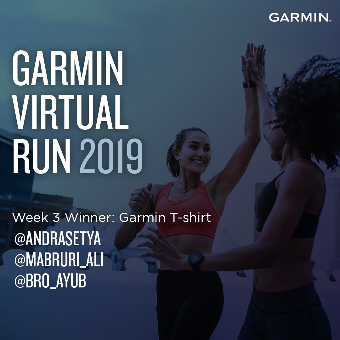 Pemenang Garmin Virtual Run 2019 sudah terpilih! Selamat kepada @andrasetya @mabruri_ali dan @bro_ayub karena masing-masing memenangkan Garmin Exclusive T-Shirt!  Ayo siap-siap #AnakGarmin yang udah join dari awal sampai akhir periode #VRGarminID sudah menuju babak akhir. Masih ada kesempatan untuk kamu memenangkan satu buah Garmin Hoodie (week 4) dan Forerunner 645 Music + Running Dynamics Pod di akhir periode!! Ayo join Garmin Virtual Run 2019 sekarang!... #GarminID