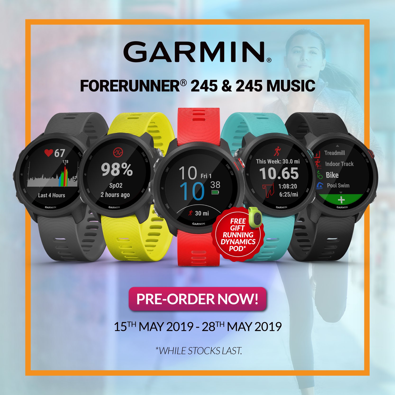 The all new Forerunner 245 and Forerunner 245 Music are now available for pre-order. You will receive a complimentary Running Dynamics Pod upon pre-ordering*. Visit our online shop for more product info or contact us to find out your nearest point of sale: www.tomtop.com