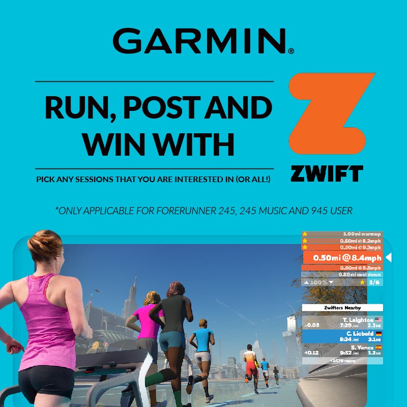 Come join us for our Zwift run and you could walk away with an exclusive Garmin merchandise! Simply download 2 apps and register for the sessions that you want to participate in (you can even participate in all)! Sign up right here: www.tomtop.com * Terms & Conditions Apply