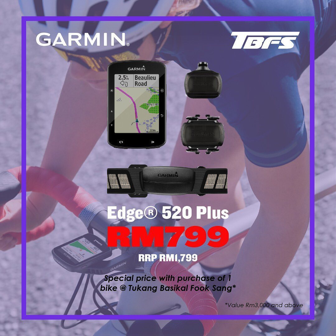 Give your game the winning edge with the Garmin Edge 520 Plus at a discounted price of RM799 only at our authorised dealer today with every purchase of a bike worth RM3,000 and above! Head over to TBFS Cycle Sdn. Bhd at the following address now: