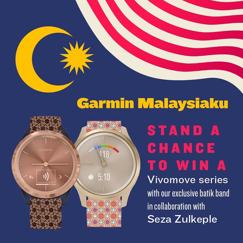 Garmin Malaysiaku! Stand a chance to win a Vivomove series with our exclusive batik band in collaboration with our local designer, @sezazulkeple .