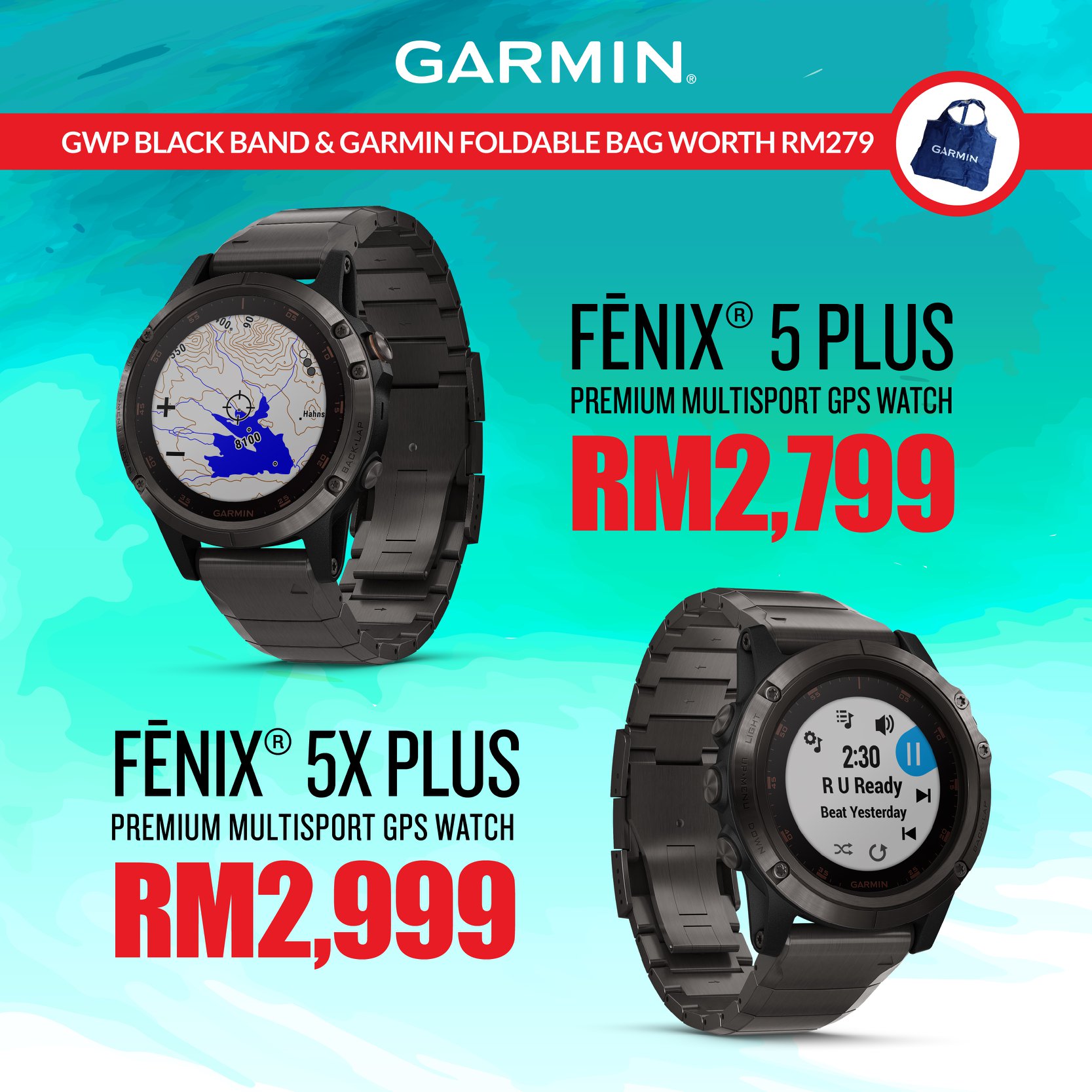 Strap up and pick a Garmin companion to get a FREE* GWP black band and a Garmin foldable bag worth RM279! Enjoy these great devices at greater prices now: