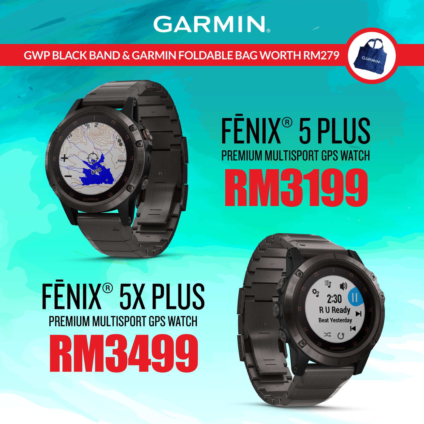 We're back with another great Garmin deal! Pick out your favourite companion and get a FREE* GWP Black band and a Garmin foldable bag worth RM279. Strap up and enjoy these great devices at these great prices now: